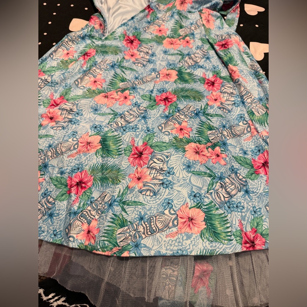 BNWOT Hot Topic Strapless Swing Vintage 40’s style Tiki Dress - Blue and Pink - Picture 3 of 5